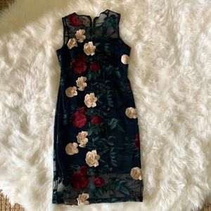 Calvin Klein Floral Embroidered Black Dress